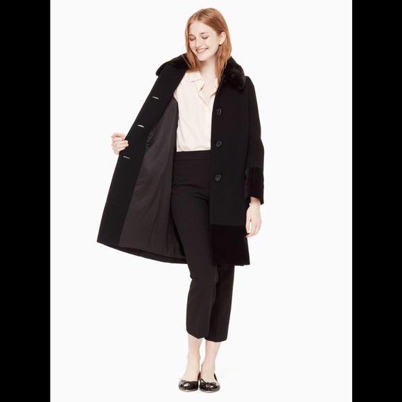 Kate Spade Fur Collar Velvet Trim Wool Coat NWT - Picture 8 of 13